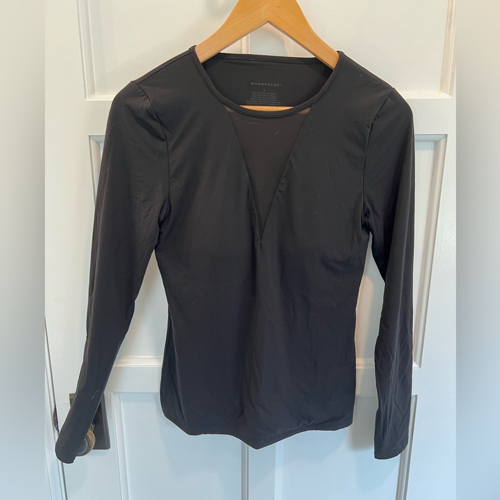 White House Black Market mesh V long sleeved top, built-in bra coverage - XS